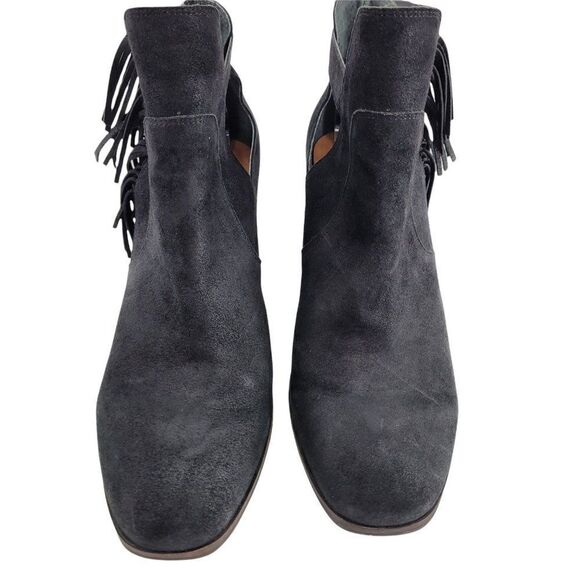 Lucky Brand Makenna Leather Fringe Block Chunky Cut Out Ankle Bootie Black Sz 10 - Picture 9 of 11